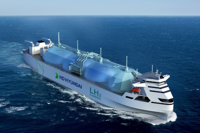 A　computer　graphic　rendering　of　HD　KSOE's　liquid　hydrogen　carrier　(Courtesy　of　HD　KSOE) 