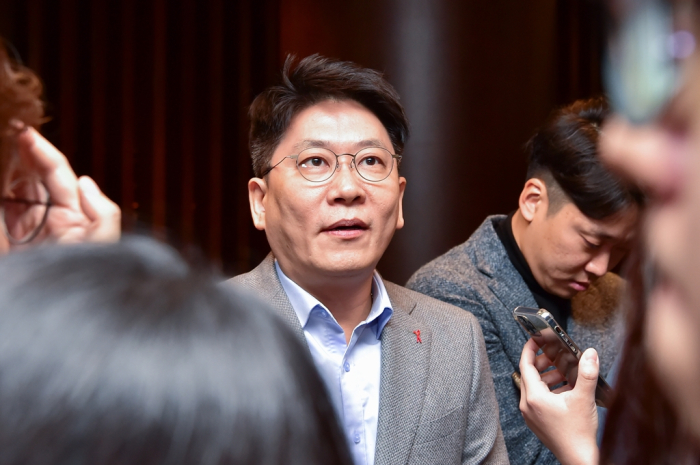 LG Energy CEO Kim Dong-myung speaks with reporters before attending a Korea Battery Industry Association (KBIA) meeting in Seoul