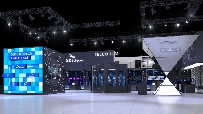 A　rendering　of　SK　Telecom's　booth　at　MWC　2024　(Courtesy　of　SK　Telecom)