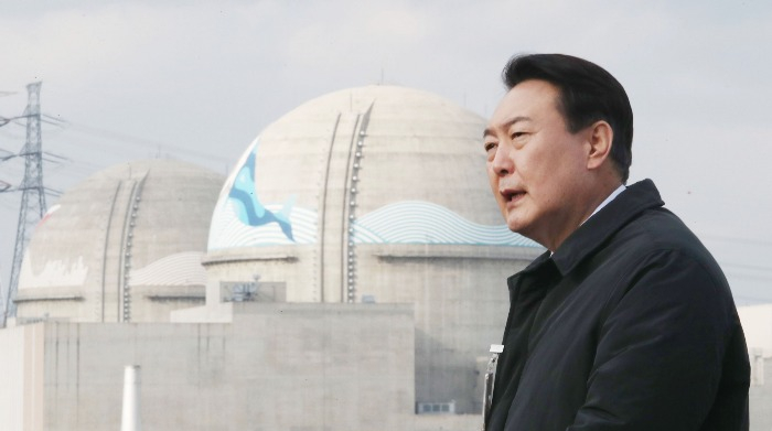 President Yoon Suk Yeol outside a nuclear plant in Uljin, South Korea