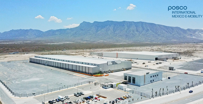 POSCO　International's　No.　1　traction　motor　core　plant　in　Mexico.　A　second　plant　will　be　built　nearby　by　the　end　of　March　2025