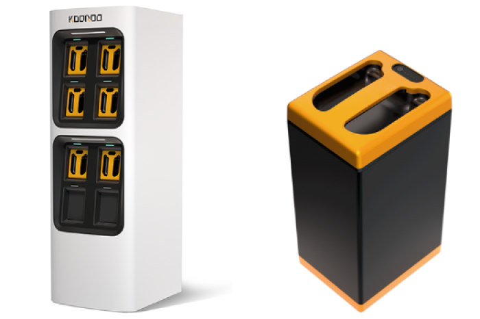Kooroo's　battery　swapping　station　and　battery　packs　(Courtesy　of　LG　Energy)