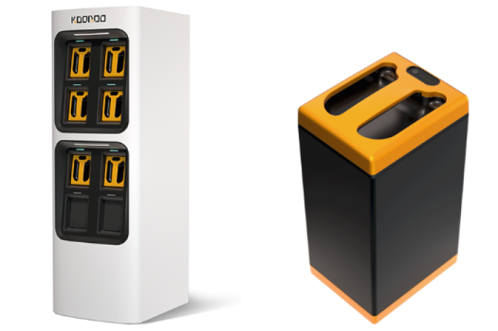 Kooroo's battery swapping station and battery packs (Courtesy of LG Energy)