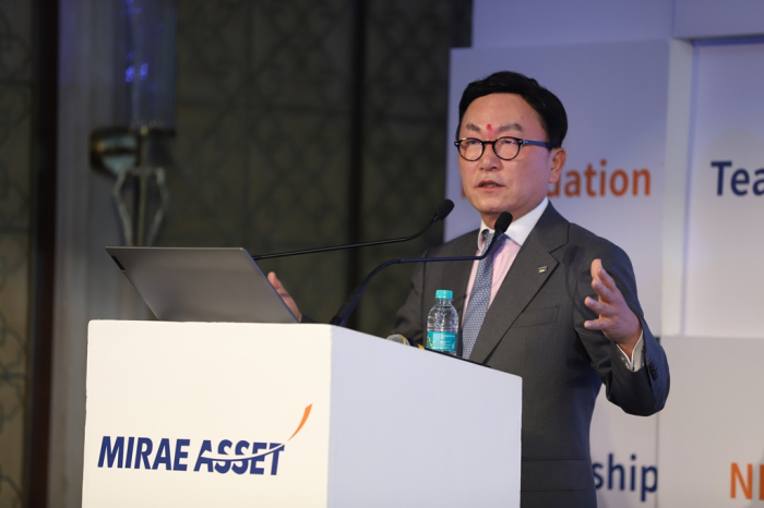 Mirae Asset founder and Chairman Park Hyeon Joo speaks at a ceremony in Mumbai in January 2023, commemorating Mirae Asset Global Investments India’s 15th anniversary