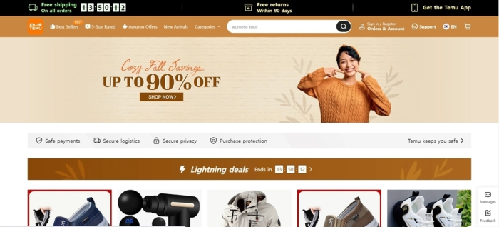 Temu's Korean online marketplace (Photo captured from the Temu Korea website)