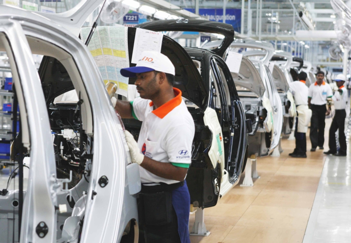 Hyundai　Motor's　car　production　line　in　India