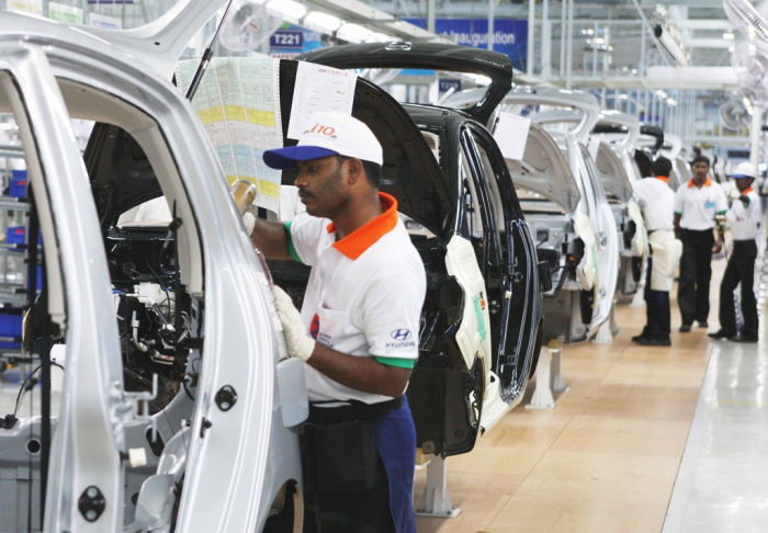 Hyundai Motor's car production line in India