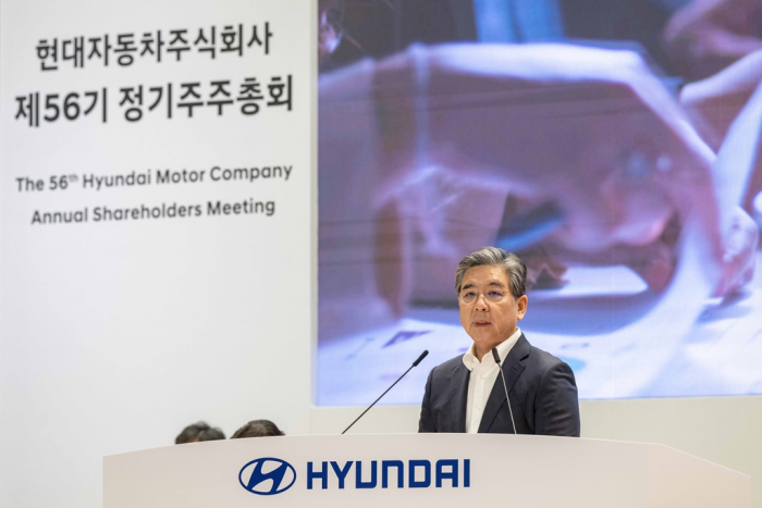 Hyundai　Motor　CEO　Chang　Jae-hoon　at　the　carmaker's　annual　general　meeting　on　March　21,　2024