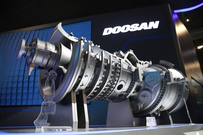 Doosan　Enerbility’s　hydrogen　gas　turbine　model　showcased　at　CES　2024　in　Las　Vegas　in　January　(Courtesy　of　Doosan　Enerbility)