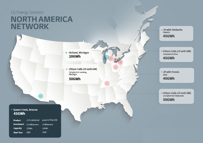 LG Energy Solution's North America battery production facilities (Graphics by Sunny Park)
