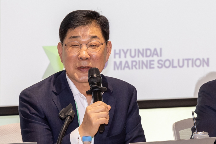 HD　Hyundai　Marine　Solution　CEO　Lee　Ki-dong　speaks　at　a　press　conference　in　Seoul　on　April　3,　2024