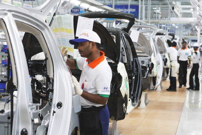 Hyundai　Motor's　car　production　line　in　India