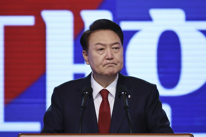 South Korean President Yoon Suk Yeol, whose term ends in 2027, is hoping his ruling conservatives regain majority control of the legislature in the elections. PHOTO: KYODONEWS/ZUMA PRESS