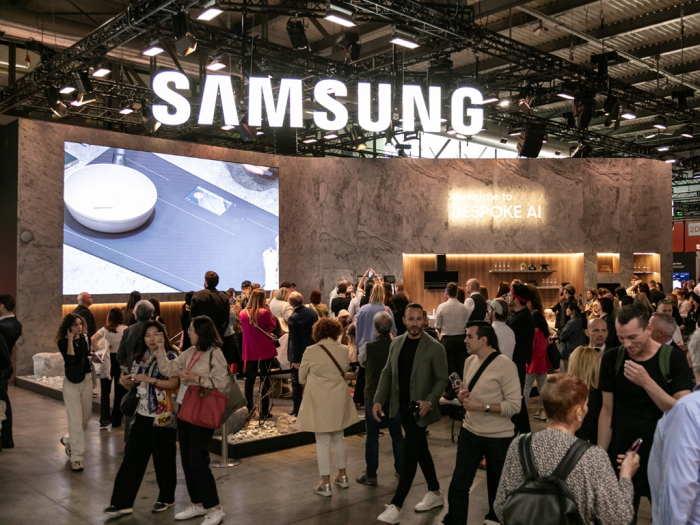 Visitors crowd the Samsung Electronics booth at EuroCucina 2024
