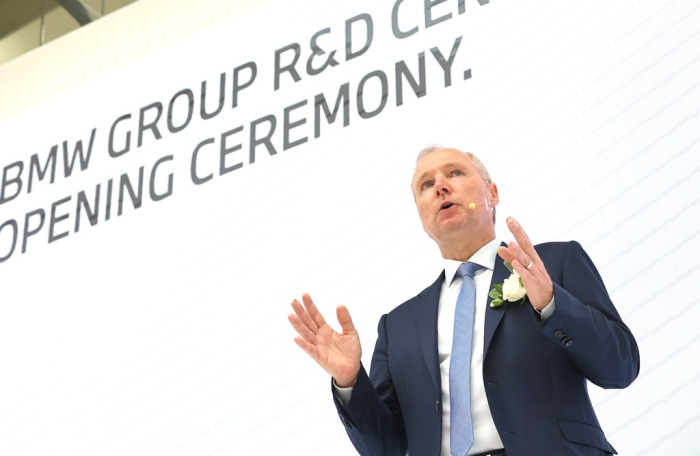 Jochen　Goller,　a　member　of　BMW’s　management　board,　speaks　at　the　opening　ceremony　for　its　new　R&D　center　in　South　Korea　on　April　22,　2024　(Courtesy　of　Yonhap)