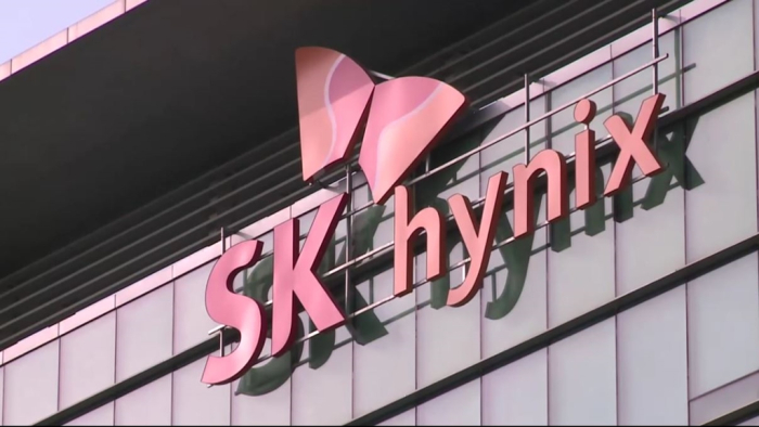 SK Hynix's logo is seen on its headquarters building in Korea