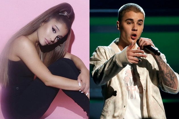 Ariana　Grande　(left)　and　Justin　Bieber,　pop　stars　with　the　HYBE-acquired　Ithaca　label　(File　photo,　courtesy　of　Reuters　via　Yonhap　and　social　media)