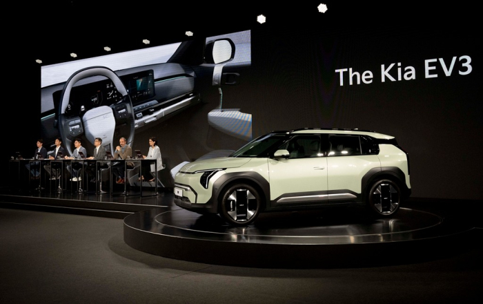 Kia executives speak to the press at the EV3 world premiere (Courtesy of Kia)