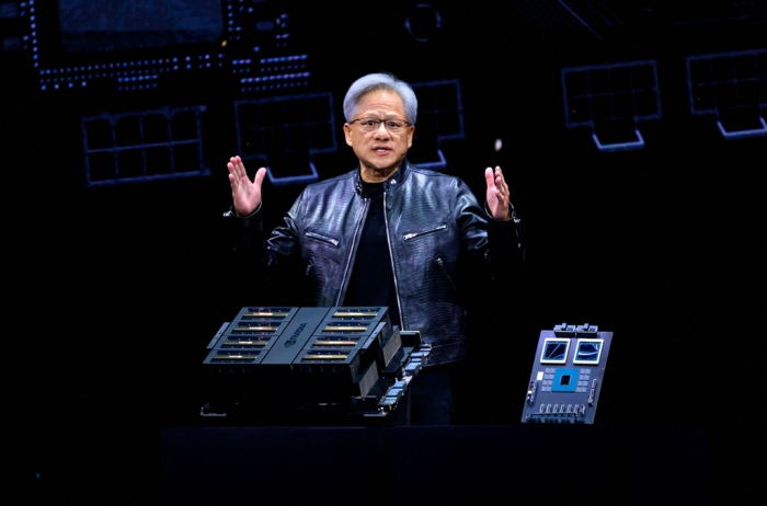 Nvidia's　founder　and　CEO　Jensen　Huang　speaks　during　the　annual　Nvidia　GTC　Artificial　Intelligence　Conference　at　SAP　Center　in　San　Jose,　California,　on　March　18,　2024　(File　photo,　courtesy　of　AFP　via　Yonhap)