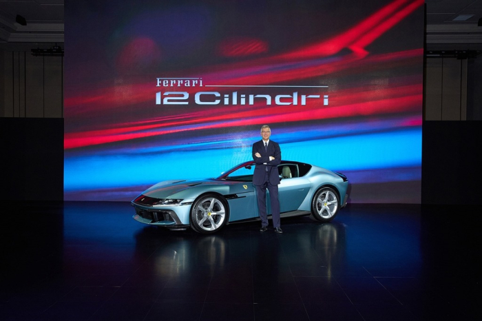 Ferrari Global Marketing Director Emanuele Carando introduces the 12Cilindri on May 30, 2024, in Incheon, a South Korean city adjacent to the capital Seoul (Courtesy of Ferrari)