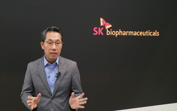 SK Biopharmaceuticals Chief Executive Lee Donghoon speaks to the press on the sidelines of the BIO International Convention held in San Diego, California, on June 6, 2024 (Courtesy of SK Biopharmaceuticals)
