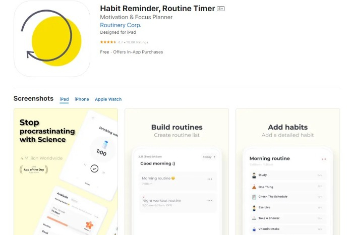 The　preview　page　of　Routinery　on　Apple's　App　Store　(Screenshot　captured　from　Apple's　App　Store) 