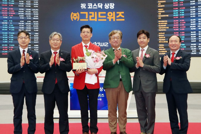 Lee Jae-hyun (second from right) joins Gridwiz's Kosdaq debut ceremony in June 2024 (Courtesy of Yonhap)