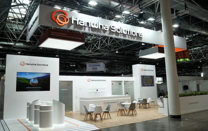 Hanwha Solutions’ booth at an industrial fair in Germany in April 2024 (File photo by Hanwha Solutions)
