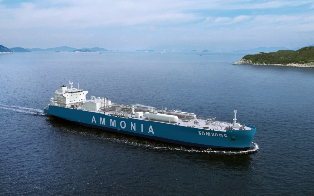 An image of an ammonia fuel cell-powered very large ammonia carrier (VLAC) under development by Samsung Heavy Industries