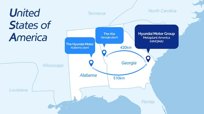Hyundai Motor Group's car manufacturing plants in the US