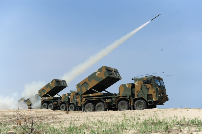 Hanwha Aerospace's Chunmoo multiple launch rocket system (MLRS)