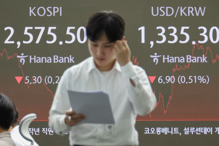 The Kospi index slipped to 2,575.50 at one point on Thursday before ending at 2,572.09
