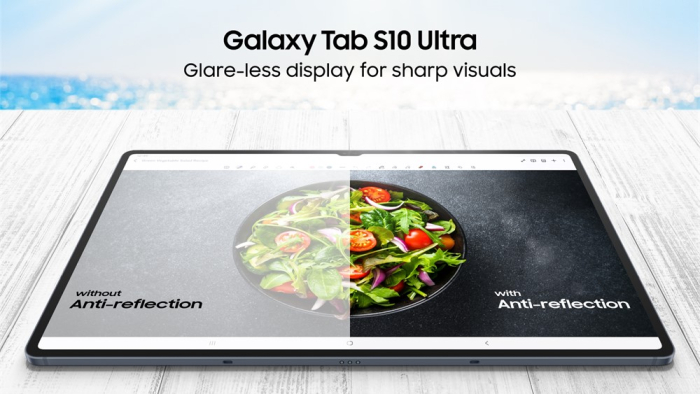 The Galaxy Tab S10 Ultra's glareless display for sharp visuals