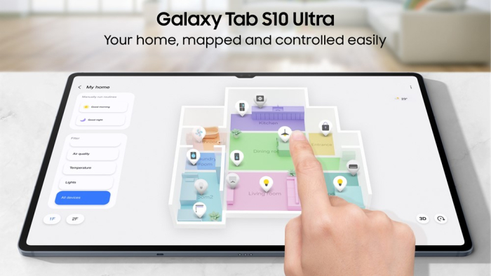 The Galaxy Tab S10 Ultra's 3D Map View that offers smart home services