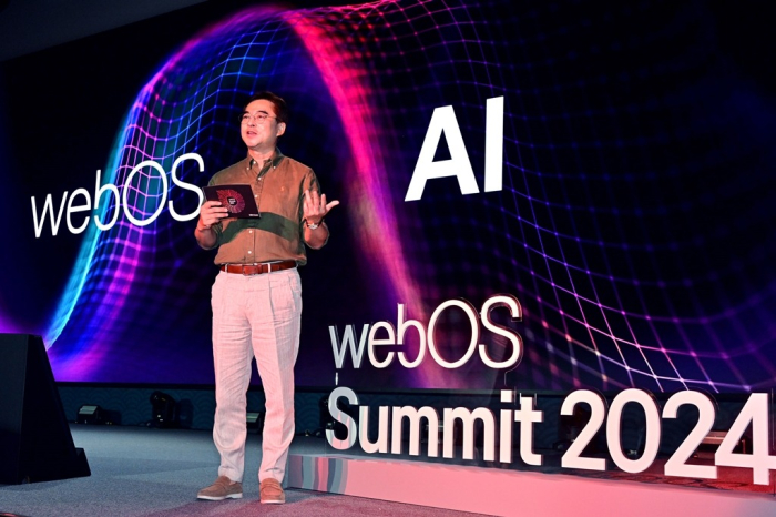 Park Hyoung-sei, head of LG Electronics’ home entertainment division, speaks at the company’s webOS Summit 2024 in Incheon, South Korea, on Sept. 27, 2024 (Courtesy of LG)