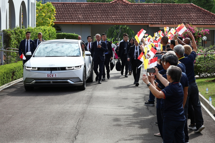 Pope Francis arrives to visit a group of sick and elderly people at Saint Theresa's Home in Singapore on Sept.13, 2024 (Courtesy of Yonhap)