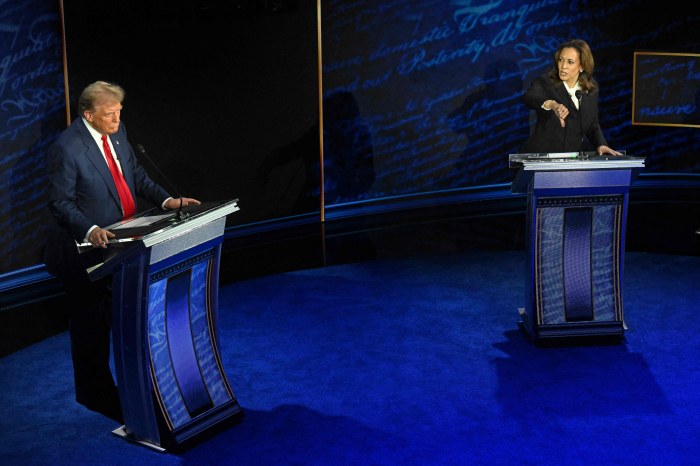Donald Trump and Kamala Harris during a presidential debate in Philadelphia in September