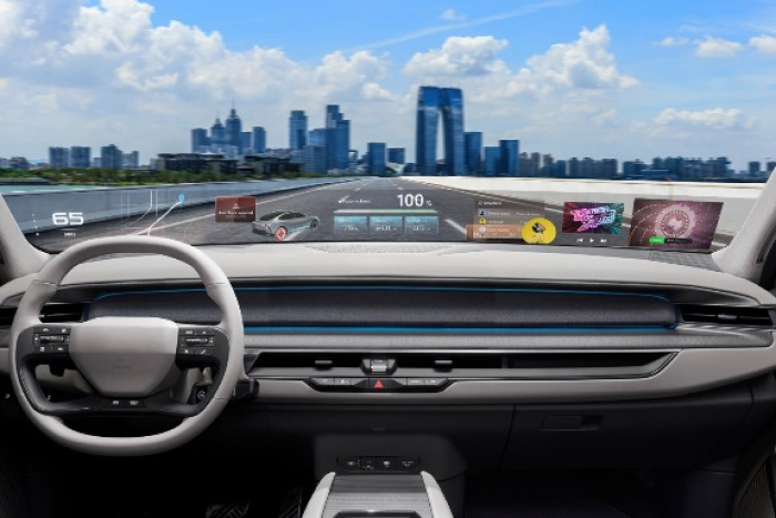 Rendering of the Hyundai Mobis-Zeiss holographic 'windshield' HUD system (Screenshot captured from Hyundai Mobis website)