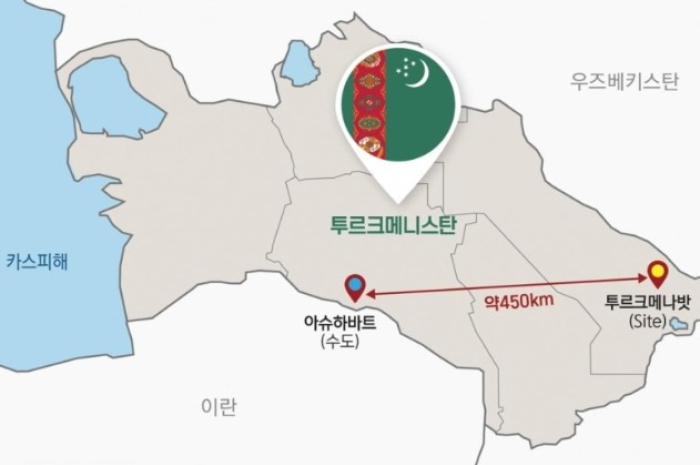 The map of the mineral fertilizer plant's location in Turkmenabat