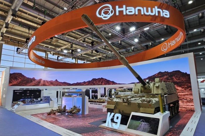 Hanwha Aerospace and Hanwha Systems showcase the K9 self-propelled howitzer at the World Defense Show 2024 in Riyadh, Saudi Arabia