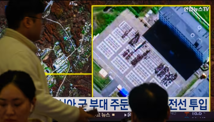 A South Korea telecast last week purported to show satellite imagery of North Korean personnel at a Russian military facility. Photo: Kim Jae-Hwan/Zuma Press