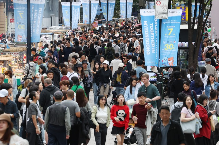 Myeong-dong pedestrian street during a public holiday on Oct. 9, 2024