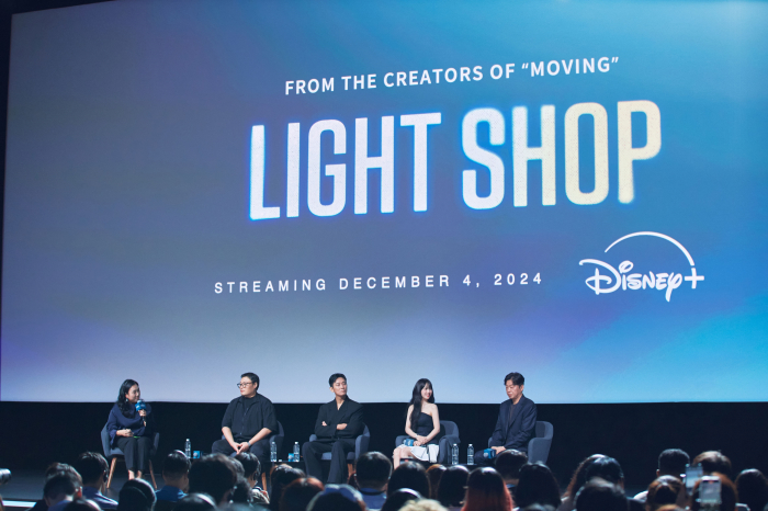 Lead　actors　of　the　Light　Shop　drama　series　during　a　Q&A　session　after　a　preview　at　the　2024　Disney　Asia　Pacific　Content　Showcase　(Courtesy　of　the　Walt　Disney)