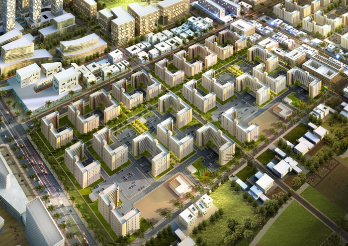 A　view　of　apartment　buildings　under　construction　as　part　of　the　Hanwha-led　Bismayah　New　City　project　in　Iraq