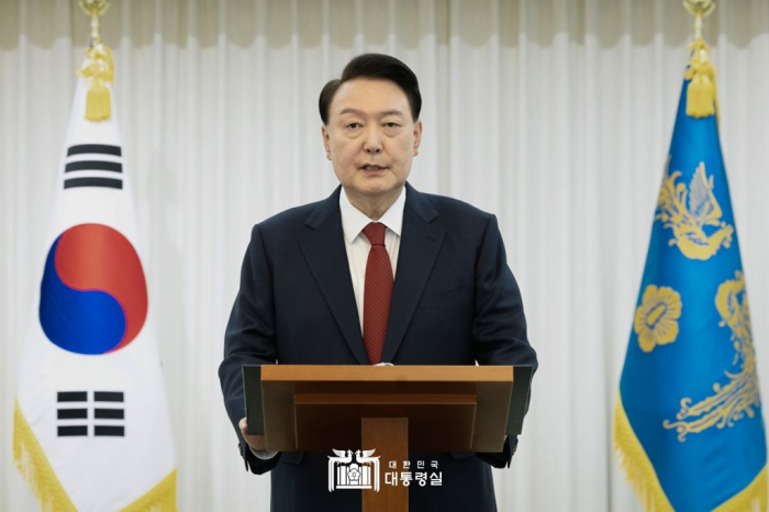 President Yoon delivers a speech to the public after being impeached, at the presidential residence in Seoul on Dec. 14, 2024 (Courtesy of the Presidential Office)