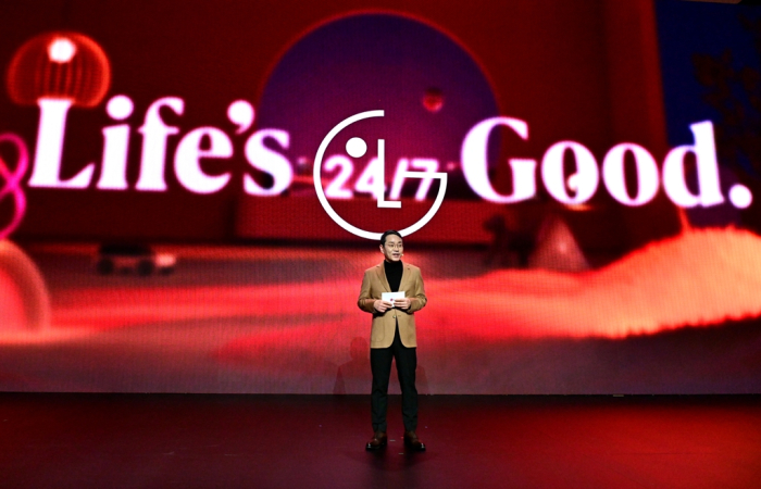 LG Electronics CEO Cho Joo-wan speaks during a press conference for CES 2025 at Mandalay Bay Hotel in Las Vegas on Jan. 6, 2025
