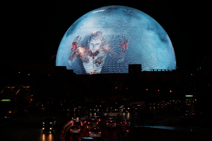 A robot video plays on the wall of the Sphere in Las Vegas (Courtesy of News1 Korea)