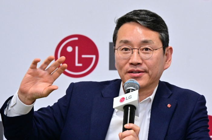 LG Electronics Chief Executive Cho Joo-wan speaks at a press event on the sidelines of CES 2025 in Las Vegas on Jan. 8, 2025 (Courtesy of LG Electronics)