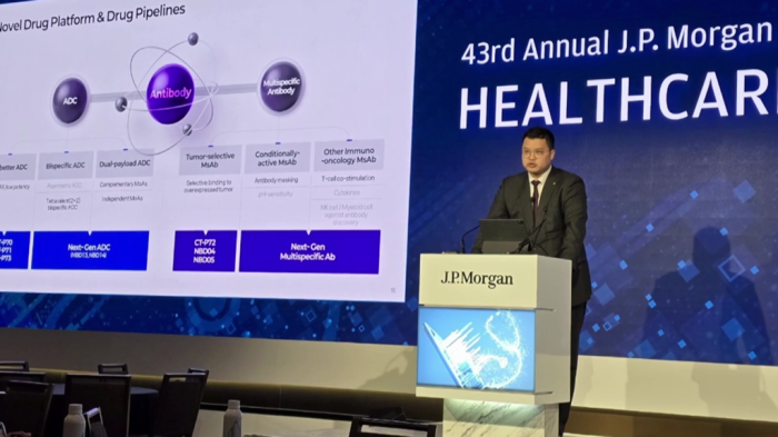 Seo Jin-seok, chief executive of Celltrion Inc., gives a presentation at the JP Morgan Healthcare Conference