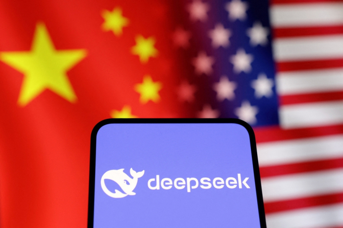 The DeepSeek logo and the US and Chinese flags are seen in this illustration taken on Jan. 29, 2025 (Courtesy of Reuters via Yonhap)